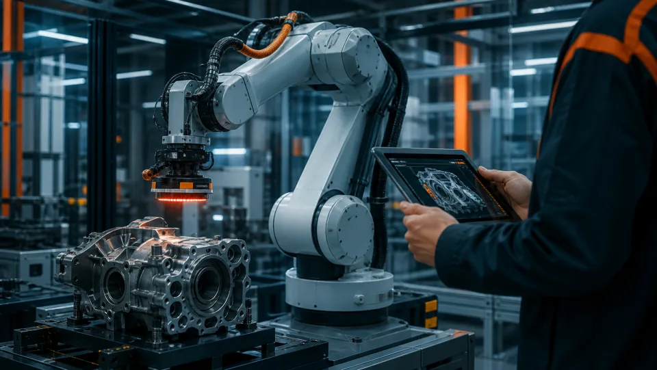 Robot industrial realizando una inspección automatizada